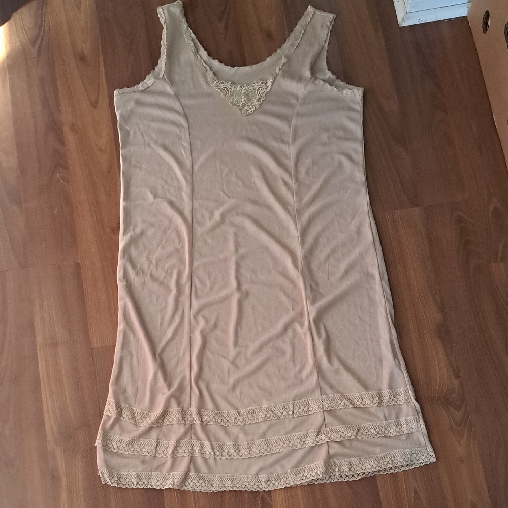Vintage Maya Beige Lace Camisole Dress 100% Satin
